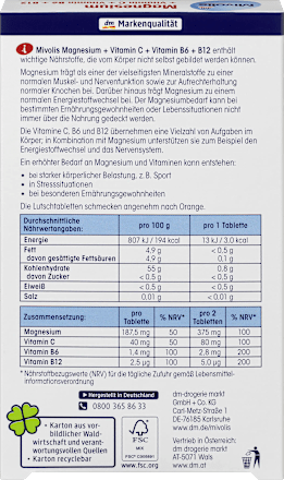 Magnesium + Vitamin C + Vitamin B6 + B12, Lutschtabletten 30 St. Mivolis
