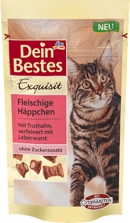 Exquisit Snack für Katzen, Fleischige Häppchen mit Truthahn, verfeinert mit Leberwurst Dein Bestes