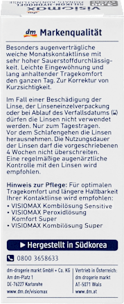 Soczewka kontaktowa miesięczna Silikon-Hydrogel, moc: - 3,0 VISIOMAX