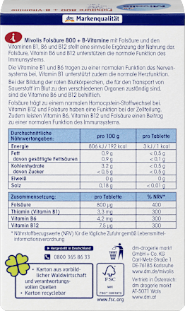 Folsäure 800 + B-Vitamine, Tabletten 60 St Mivolis