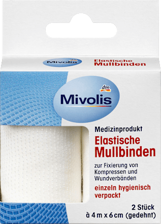 Elastische Mullbinden, 6 cm x 4 m (gedehnt), 2 Rollen Mivolis