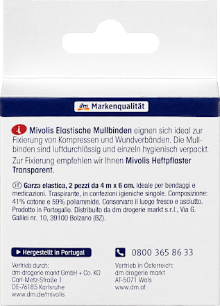 Elastische Mullbinden, 6 cm x 4 m (gedehnt), 2 Rollen Mivolis