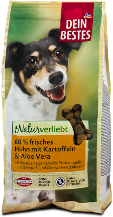Granuly pre psy Naturverliebt, 60 % kuracie mäso so zemiakmi a Aloe vera Dein Bestes