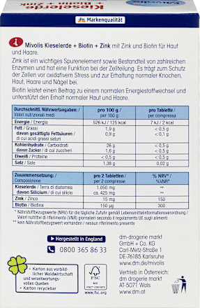 Kieselerde + Biotin + Zink, Tabletten 120 St. Mivolis
