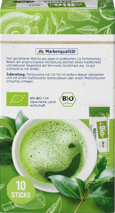 Grüner Tee, Matcha Sticks, japanischer Grüntee (10 x 2 g) dmBio