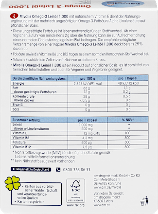 Omega-3 Leinöl 1.000, Kapseln 30 St. Mivolis
