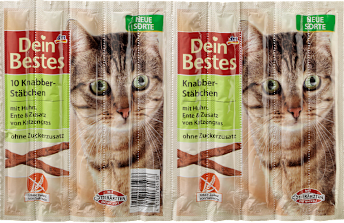 Knabber-Stäbchen mit Huhn, Ente und Zusatz von Katzengras, für Katzen Dein Bestes