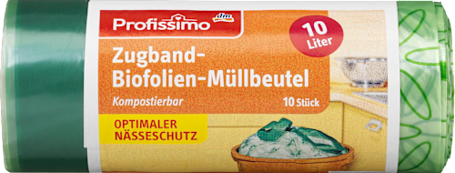Müllbeutel Biofolien kompostierbar mit Zugband 10 l Profissimo