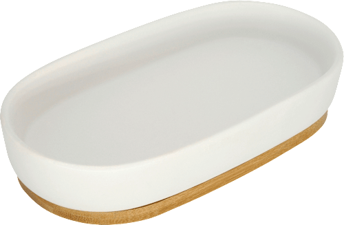 Ablageschale aus Keramik & Bambus, weiß Soapland