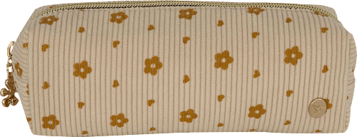 Schminktasche beige braun mit Blumenmuster keine Marke