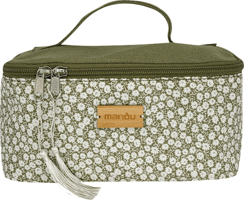 Kosmetiktasche olive/creme mit Blümchenmotiv keine Marke