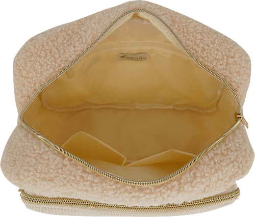 Kosmetiktasche beige in Plüsch-Optik manòu