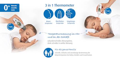 Fieberthermometer Infrarot Skin Temp 3 in 1 für Ohr und Schläfe Reer