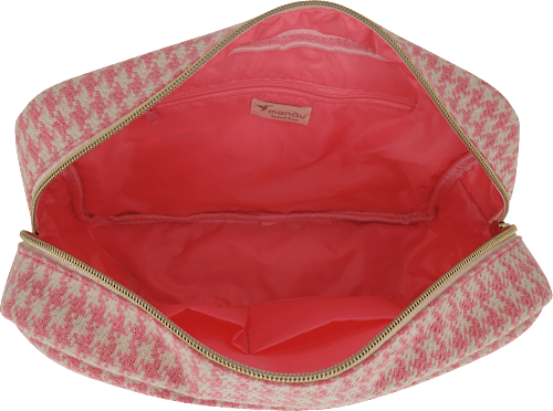 Kosmetiktasche pink mit Glitzer und Hahnentrittmuster manòu