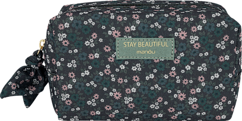 Kosmetiktasche grün / rosa / creme mit Blumenmuster "Stay Beautiful" manòu