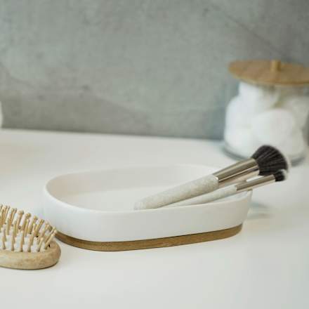 Ablageschale aus Keramik & Bambus, weiß Soapland