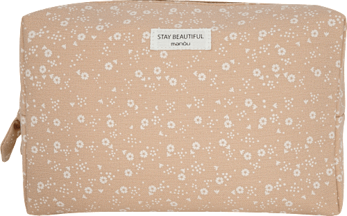 Kulturbeutel hellbraun mit Blumen-Muster "Stay-Beautiful" manòu