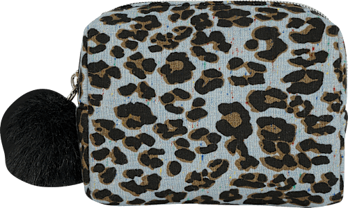 Kosmetiktasche mit Leo-Muster und Bommel manòu