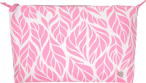 Kulturbeutel pink weiß mit Blättermotiv  manòu
