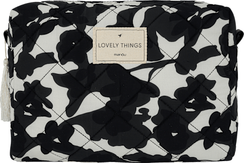 Kosmetiktasche schwarz, creme mit Blumenmuster "Lovely Things" manòu