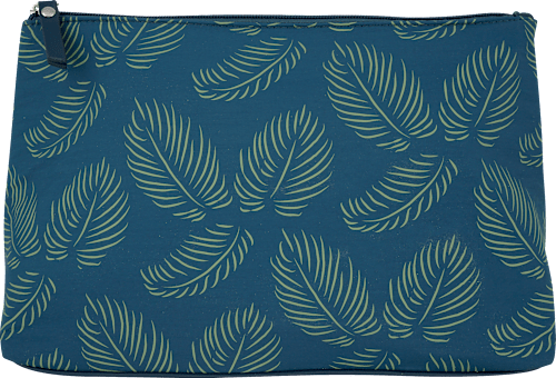 Kosmetiktasche blau mit Blätter-Motiv manòu