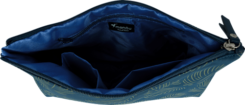 Kosmetiktasche blau mit Blätter-Motiv manòu