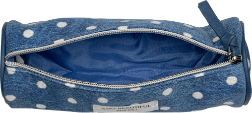 Schminktasche Stay Beautiful blau mit weißen Pünktchen keine Marke