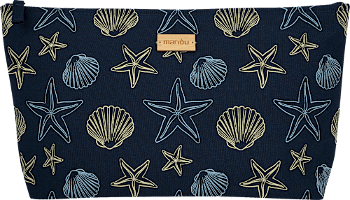 Kulturbeutel blau mit Muschel-Muster manòu