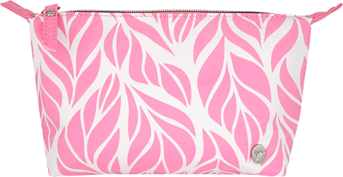 Kosmetiktasche pink weiß mit Blättermotiv manòu