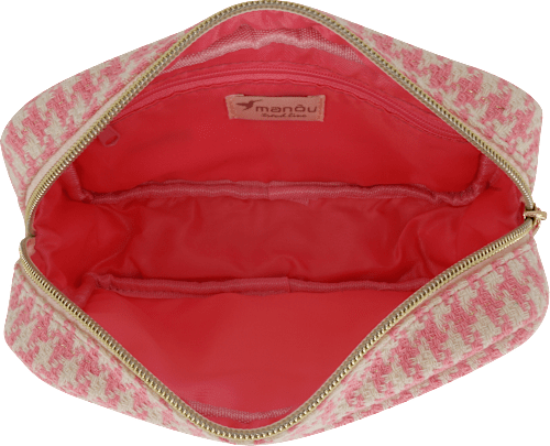 Kosmetiktasche pink mit Glitzer und Hahnentrittmuster klein manòu