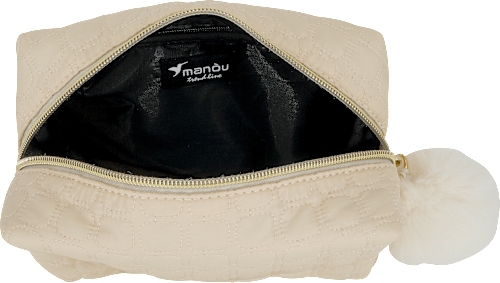 Kosmetiktasche creme mit Bommel manòu