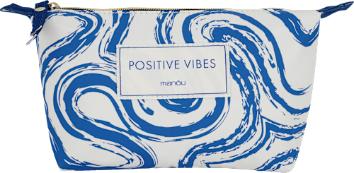 Kosmetiktasche weiß/blau "Positive Vibes"  Soapland