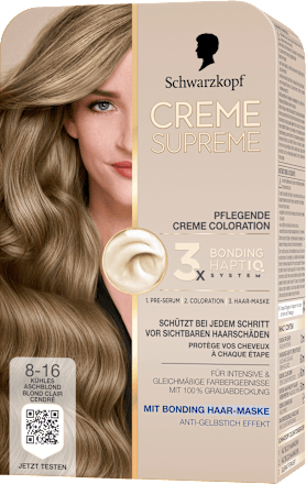 Dauerhafte Coloration Creme Supreme - Nr. 8-16 Kühles Aschblond Schwarzkopf CREME SUPREME