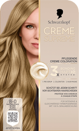 Dauerhafte Coloration Creme Supreme - Nr. 8-0 Natürliches Blond Schwarzkopf CREME SUPREME