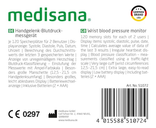 Blutdruckmessgerät für das Handgelenk medisana