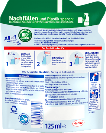 Glasreiniger Mix&Clean Cristal Nachfüllpack-Konzentrat  Sidolin