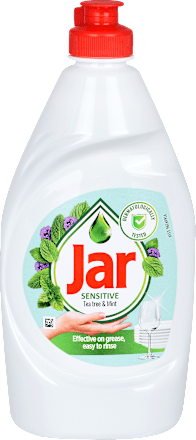 prostředek na nádobí Sensitive s vůní tea tree oleje a máty Jar