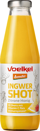 Ingwer & Zitrone-Honig Shot mit Fruchtsäften Voelkel