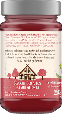 Fruchtaufstrich, Frucht Pur Erdbeere & Rhabarber 75% Frucht ALLOS