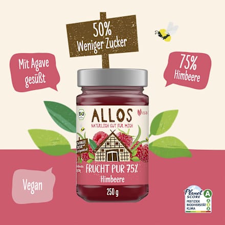 Fruchtaufstrich, Frucht Pur Himbeere 75% Frucht ALLOS