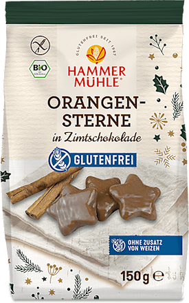 Fruchtkonfekt Orangensterne in Zimtschokolade Hammermühle
