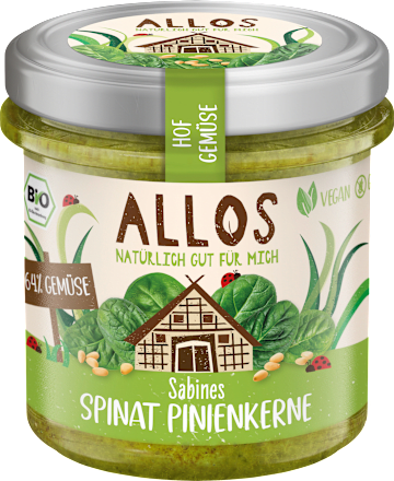 Brotaufstrich Hof-Gemüse Sabines Spinat Pinienkerne ALLOS