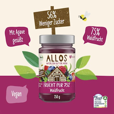 Fruchtaufstrich, Frucht Pur Waldfrucht 75% Frucht ALLOS
