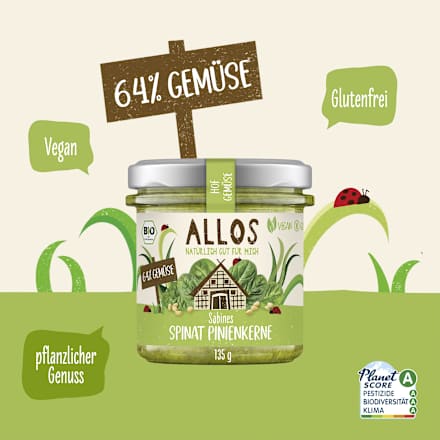 Brotaufstrich Hof-Gemüse Sabines Spinat Pinienkerne ALLOS
