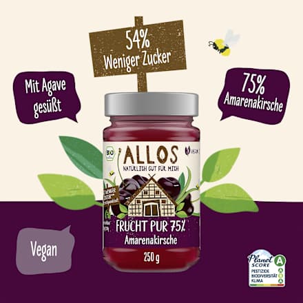 Fruchtaufstrich, Frucht Pur Amarenakirsche 75% Frucht ALLOS