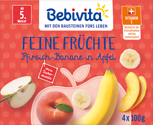 Früchte Feine Früchte Pfirsich-Banane in Apfel nach dem 4. Monat (4x100 g) Bebivita