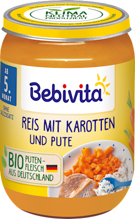 Menü Reis mit Karotten und Pute  Bebivita
