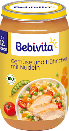 Menü Gemüse und Hühnchen mit Nudeln, ab dem 12. Monat Bebivita