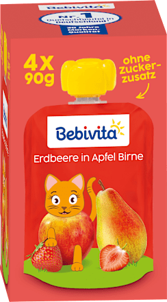 Quetschie Erdbeere in Apfel Birne, ab 1 Jahr (4x90 g) Bebivita