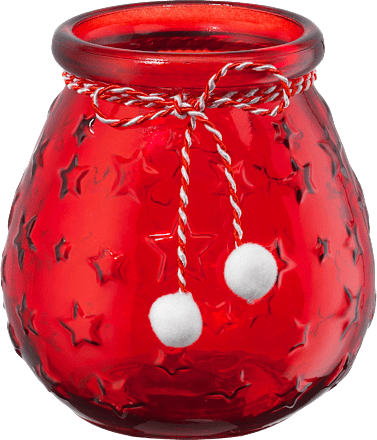 Glaskerzenhalter rot mit Sternen und Kordel mit Bommeln BOLTZE